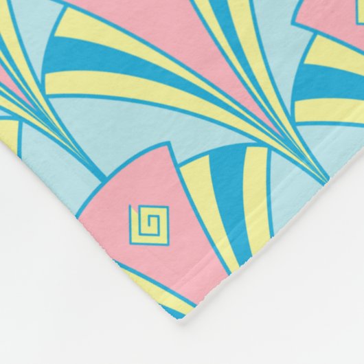 アートデコ ファン マイアミ リピートパターン フリースブランケット (角)