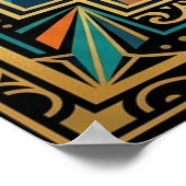 アートデコ フラッパー女性の肖像 ゴールド ティール ポスター (角)