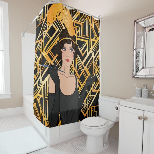 アートデコ,フリッパーガール,ヴィンテージ,ギ素晴らしャツビー,シック, シャワーカーテン (インサイチュ)
