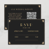 アートデコ ブラック ゴールド ウェディング 20年代 | RSVP QRコード エンクロージャーカード (正面/裏面)