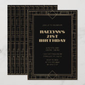 アートデコ ブラック ゴールド ジオメトリック バースデーパーティー 招待状 (正面/裏面)