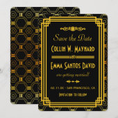 アートデコ ブラック ゴールド セーブ・ザ・デート 招待状 (正面/裏面)