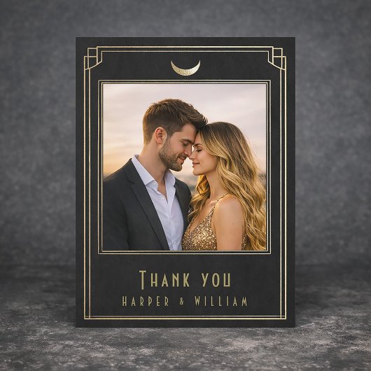 アートデコ ブラック ゴールド 結婚 御礼 ポストカード