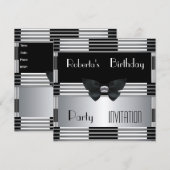 アートデコ ブラック シルバー 3の誕生日パーティー招待状 招待状 (正面/裏面)