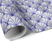 アートデコ ブルー シルバー ファン シェル ラッピングペーパー (ロールコーナー)