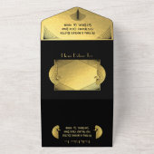 アートデコ　ペコック　ゴールド＆ブラック　結婚式招待状 オールインワン招待状 (外側)