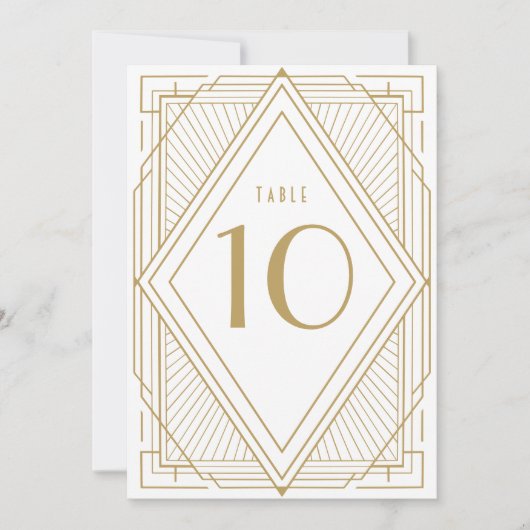 アートデコ ホワイト ゴールド テーブルナンバーカード 招待状 (正面)