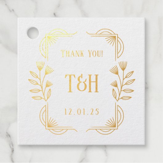アートデコ ボタニカル フォイル ウェディング フェイバータグ (正面)