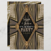 アートデコ ラスティックゴールド ロマンス 婚約 招待状 (正面/裏面)