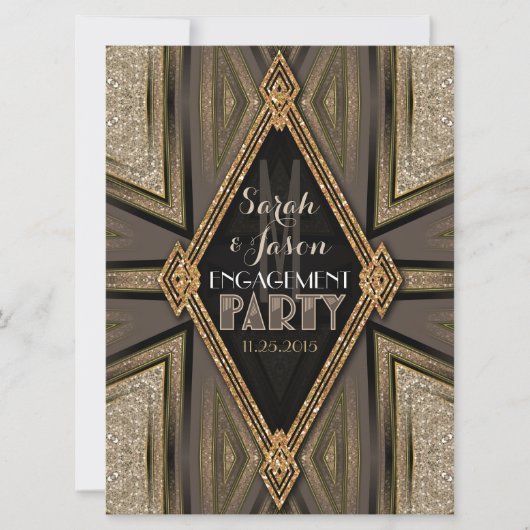 アートデコ ラスティックゴールド ロマンス 婚約 招待状 (正面)