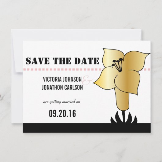 アートデコ リリー モダン タイポグラフィー ウェディング インビテ 招待状 (正面)