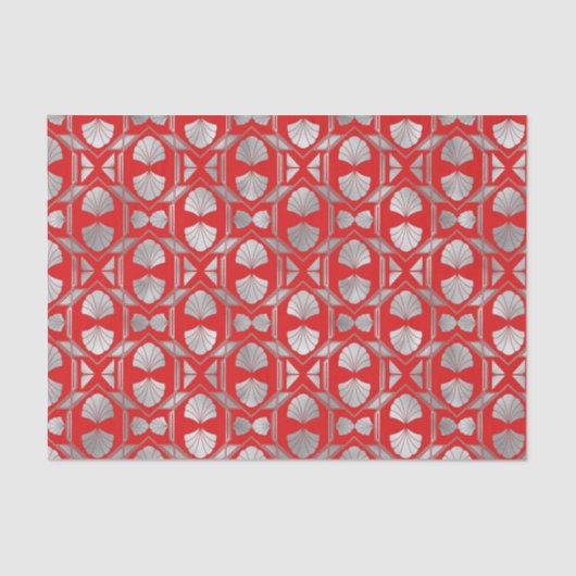 アートデコ レッド シルバー ファン 薄葉紙 (正面)