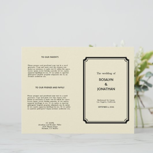 アートデコ・レトロハリウッドグラーム結婚式プログラム (スタンド正面)