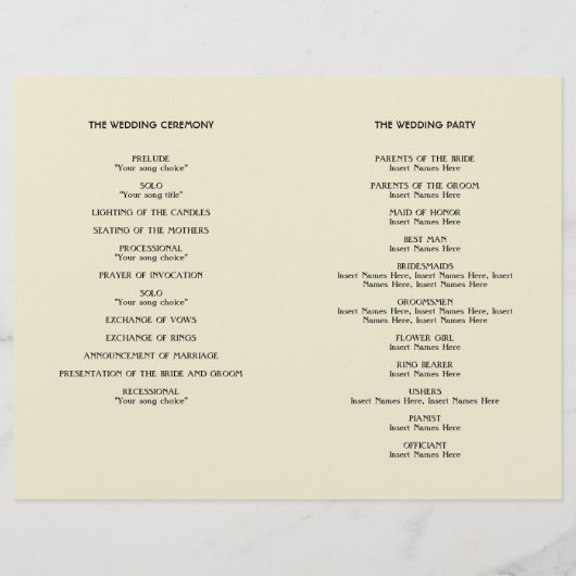 アートデコ・レトロハリウッドグラーム結婚式プログラム (裏面)