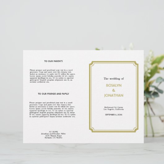 アートデコ・レトロハリウッドホワイトタン結婚式プログラム (スタンド正面)