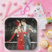 アートデコ・レトロヴィンテージクリスマスカップルパーティー ペーパープレート (パーティー)