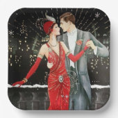 アートデコ・レトロヴィンテージクリスマスカップルパーティー ペーパープレート (正面)