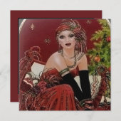 アートデコ・レトロヴィンテージレディ・クリスマス シーズンカード (正面/裏面)