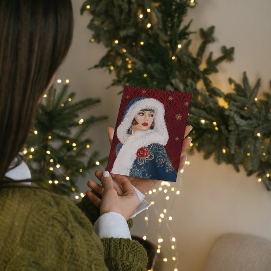 アートデコ レトロ ヴィンテージの女性が楽しむクリスマスホリデー シーズンカード