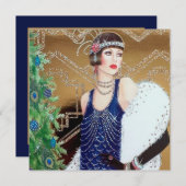 アートデコ・レトロ・ヴィンテージ・クリスマスレディ シーズンカード (正面/裏面)