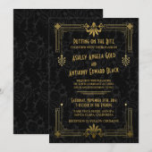 アートデコ ロアリング20年代 ブラック ゴールド 結婚式招待状 招待状 (正面/裏面)