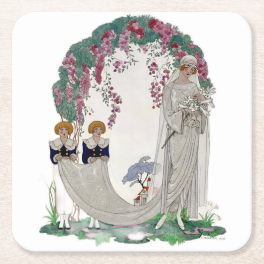 アートデコ ヴィンテージの花嫁 スクエアペーパーコースター (正面)