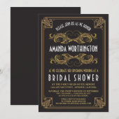 アートデコ ヴィンテージ ゴールド ブライダルシャワー 招待状 (正面/裏面)