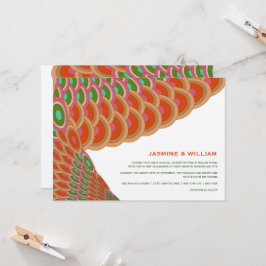 アートデコ ヴィンテージ スカロップ ファン ボヘミア アジアン ウェディング 招待状