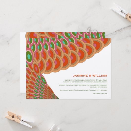 アートデコ ヴィンテージ スカロップ ファン ボヘミア アジアン ウェディング 招待状 (正面/裏面インサイチュ)