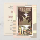アートデコ ヴィンテージ ビーチ ウェディング ブッシュピンク 招待状 (正面/裏面)