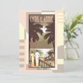 アートデコ ヴィンテージ ビーチ ウェディング ブラッシュ ピンク 招待状 (スタンド正面)