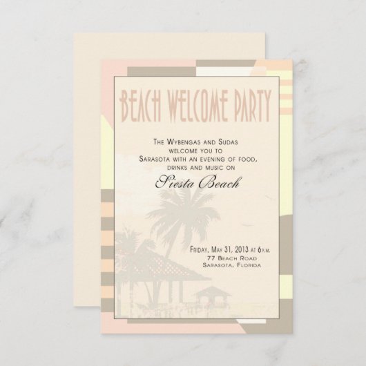 アートデコ ヴィンテージ ビーチ ウェルカムパーティー | ブラッシュ 招待状 (正面/裏面)