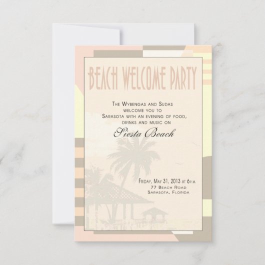 アートデコ ヴィンテージ ビーチ ウェルカムパーティ | ブラッシュ 招待状 (正面)