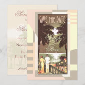 アートデコ ヴィンテージ ビーチ セイブ・ザ・デート ブラッシュ セーブザデート (正面/裏面)