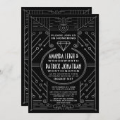 アートデコ ヴィンテージ 婚約パーティ 招待状 (正面/裏面)