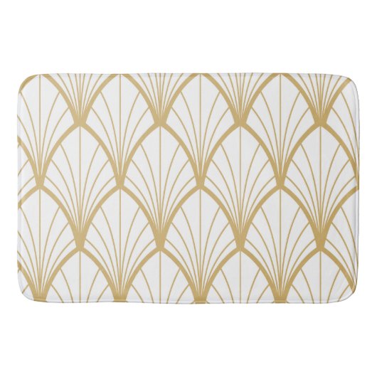 アートデコ,美しい,ファンパターン,金ゴールド,白,ヴィンタグ バスマット (正面)