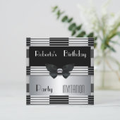 アートデコ 誕生日パーティー 招待状 ブラック シルバー 3 (スタンド正面)