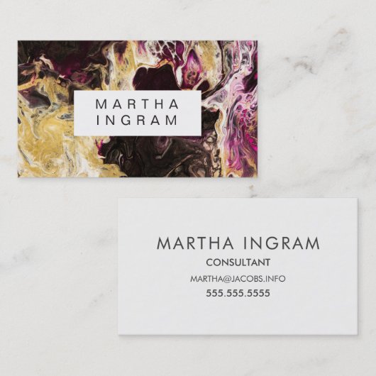 アートデザイン抽象芸術流体ダークパープルと金ゴールド 名刺 (正面/裏面)