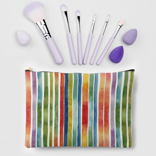 アートトレンディーレインボーカラフルストライプパターン アクセサリーポーチ