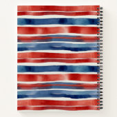 アートトレンディー赤青ホワイトウォーター色ストライプの ノートブック (裏面)