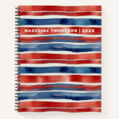 アートトレンディー赤青ホワイトウォーター色ストライプの ノートブック (正面)