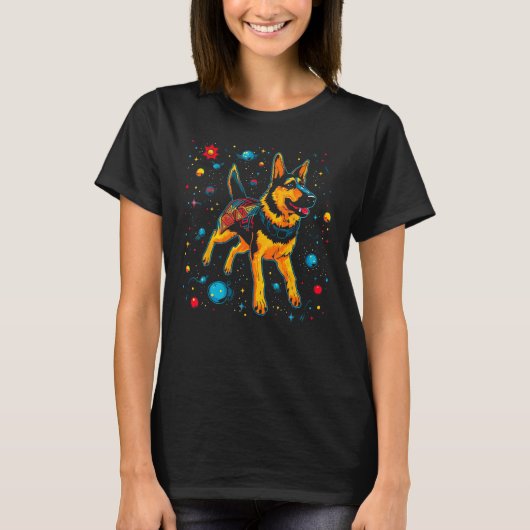 アートドイツシェパードドッグアウタースペース銀河系 Tシャツ (正面)
