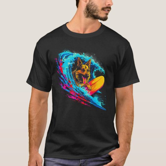 アートドイツ羊飼いドッグウェーブサーフ Tシャツ (正面)