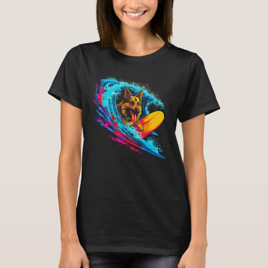 アートドイツ羊飼いドッグウェーブサーフ Tシャツ (正面)