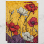 アートヌーヴォーヴィンテージポピーズオレンジホワイトレッド (正面/裏面)