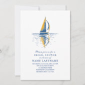 アートネイビーブルーイエローセーリングボートブライダルシャワー 招待状 (正面)