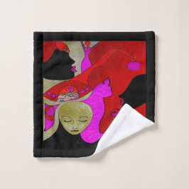 アートハンドタオルまたは赤と黒の布 ウォッシュタオル