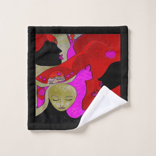 アートハンドタオルまたは赤と黒の布 ウォッシュタオル (ウォッシュタオル)