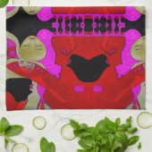 アートハンドタオルまたは赤と黒の布 キッチンタオル (折り畳み)