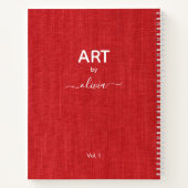 アートバイ名前をカスタムするレッドリネン写真 ノートブック (裏面)